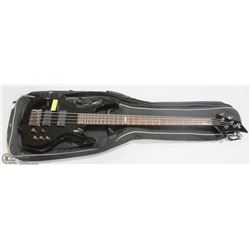 LTD BLACK BASS GUITAR WITH SOFT CASE.