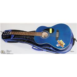 JR REYNOLDS BLUE 3/4 SIZE GUITAR WITH SOFT CASE.