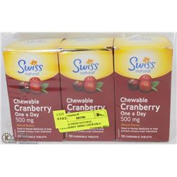 3 BOXES SWISS NATURAL CRANBERRY 500MG CHEWABLE