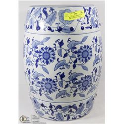 CERAMIC BLUE & WHITE PLANT STAND W/ FLEURAL ( HOME