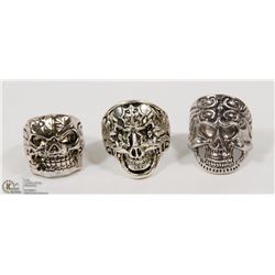 LOT OF 3 MENS SKULL BIKER  RINGS
