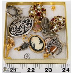 LOT OF 4 VINTAGE  EARRINGS AND 10 VINTAGE PENDANTS