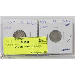 14) 1855 AND 1857 USA 1/2 DIMES.