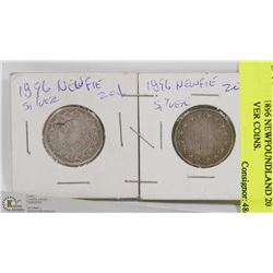 27) TWO 1896 NEWFOUNDLAND 20 CENT SILVER COINS.