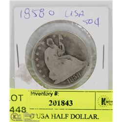15) 1858 O USA HALF DOLLAR.