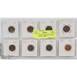 LOT OF 8 OLD CANADIAN PENNIES FROM 1929 & LATER.
