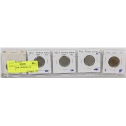 4) 3 SHIELD & 2 BUFFALO US NICKLES.