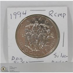 1994 CANADIAN SILVER DOLLAR (DOG SLED)