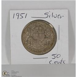 1951 CANADIAN SILVER 50 CENT PIECE
