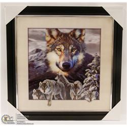 NEW 3D FRAMED WOLF PICTURE (18" X 18")