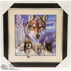 NEW 3D FRAMED WOLF PICTURE (18" X 18")