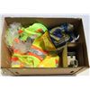 Image 1 : BOX OF SAFETY VESTS, WORK GLOVES AND A TAPE GUN