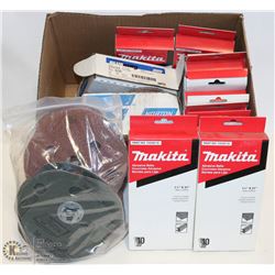 BOX OF MAKITA 11/8" X 21" ABRASIVE BELTS & OTHER