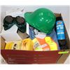 Image 1 : BOX OF ASSORTED SAFETY GEAR AND 5 CANS OF MOLY