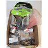 Image 1 : BOX OF ASSORTED BELTS, FASTENERS AND STEEL FISH