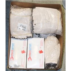 BOX OF ASSORTED WORK GLOVES AND VINYL GLOVES