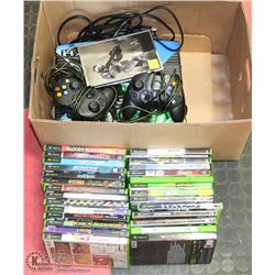 XBOX CONSOLE WITH CORDS, DVD REMOTE, RECEIVER