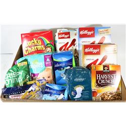 LARGE FLAT W/ ASSORTED CEREALS, PAMPERS SIZE 3
