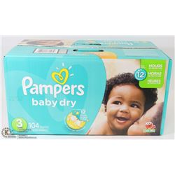CASE OF 104 PAMPERS BABY DRY SIZE 3 DIAPERS.