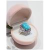 Image 2 : 1) ST. SILVER ARIZONA TURQUOISE RING W/AMETHYST