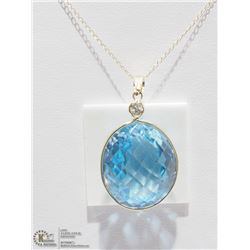 20) 14KT GOLD LARGE TOPAZ AND DIAMOND NECKLACE