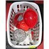 Image 1 : BASKET WITH CRYSTAL COOKIE JAR, SEWING BASKET