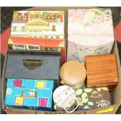 LARGE BOX OF DECORATIVE STORAGE BOXES