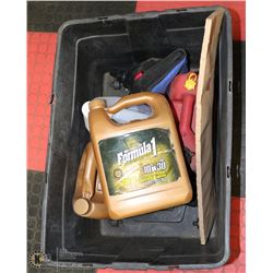 BLACK BIN WITH AUTOMOTIVE FLUIDS AND