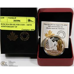 RCM 2014 $20 SILVER COIN - 100TH ANNIVERSARY OF