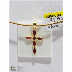31) 18KT GOLD CROSS PENDANT W/ BEZEL SET RUBIES