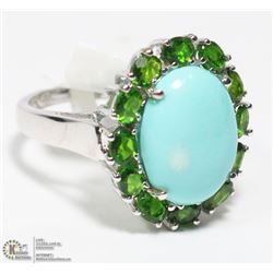 36)STERLING SILVER RP W/TURQUOISE & TSAVORITE RING