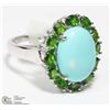 Image 1 : 36)STERLING SILVER RP W/TURQUOISE & TSAVORITE RING