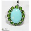 Image 2 : 36)STERLING SILVER RP W/TURQUOISE & TSAVORITE RING