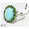 Image 3 : 36)STERLING SILVER RP W/TURQUOISE & TSAVORITE RING