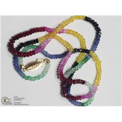 41) 14KT GOLD RUBY, SAPPHIRE & EMERALD NECKLACE