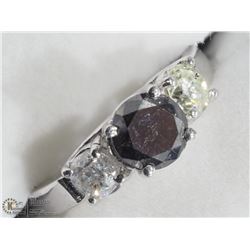 42) 14KT GOLD 1 BLACK & 2 WHITE DIAMONDS RING