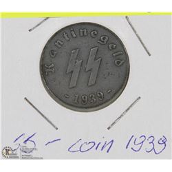 1939 SS NAZI GERMAN 50 PFENNING COIN.