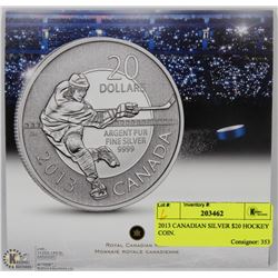 2013 CANADIAN SILVER $20 HOCKEY COIN.