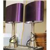 Image 1 : 2 TABLE LAMPS WITH PURPLE SHADES.