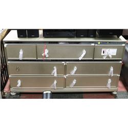 SHOWHOME GREY LEATHER LOOK 7 DRAWER DRESSER