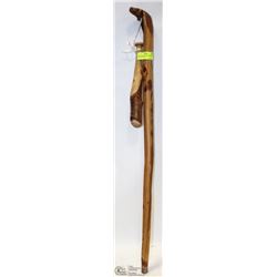 2 HAND CARVED WOOD PIECES 35" WALKING STICK &