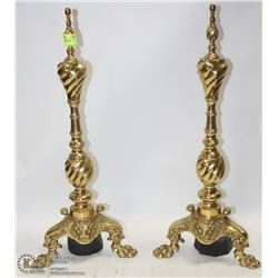 PAIR OF BRASS LION DOOR STOPPERS