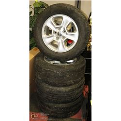 LOT OF 4 TIRES AND ALLOY RIMS SIZE 245/65/R17.