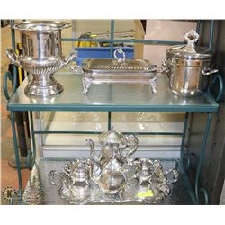 SILVER PLATED TEA SERVICE WITH CHAMPAGNE BUCKET