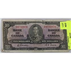 1937 CANADIAN $10 BILL.