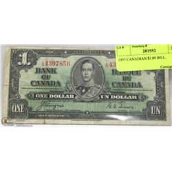 1937 CANADIAN $1.00 BILL.