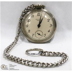 WESTCLOX POCKET BEN POCKET WATCH WITH CHAIN.