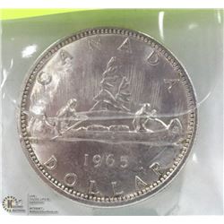 1965 CANADIAN SMALL BEAD SILVER DOLLAR.