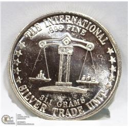SILVER TRADE UNIT 1 TROY OZ .999 SILVER COIN.