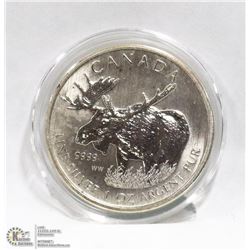 MOOSE 1 TROY OZ .999 SILVER COIN.
